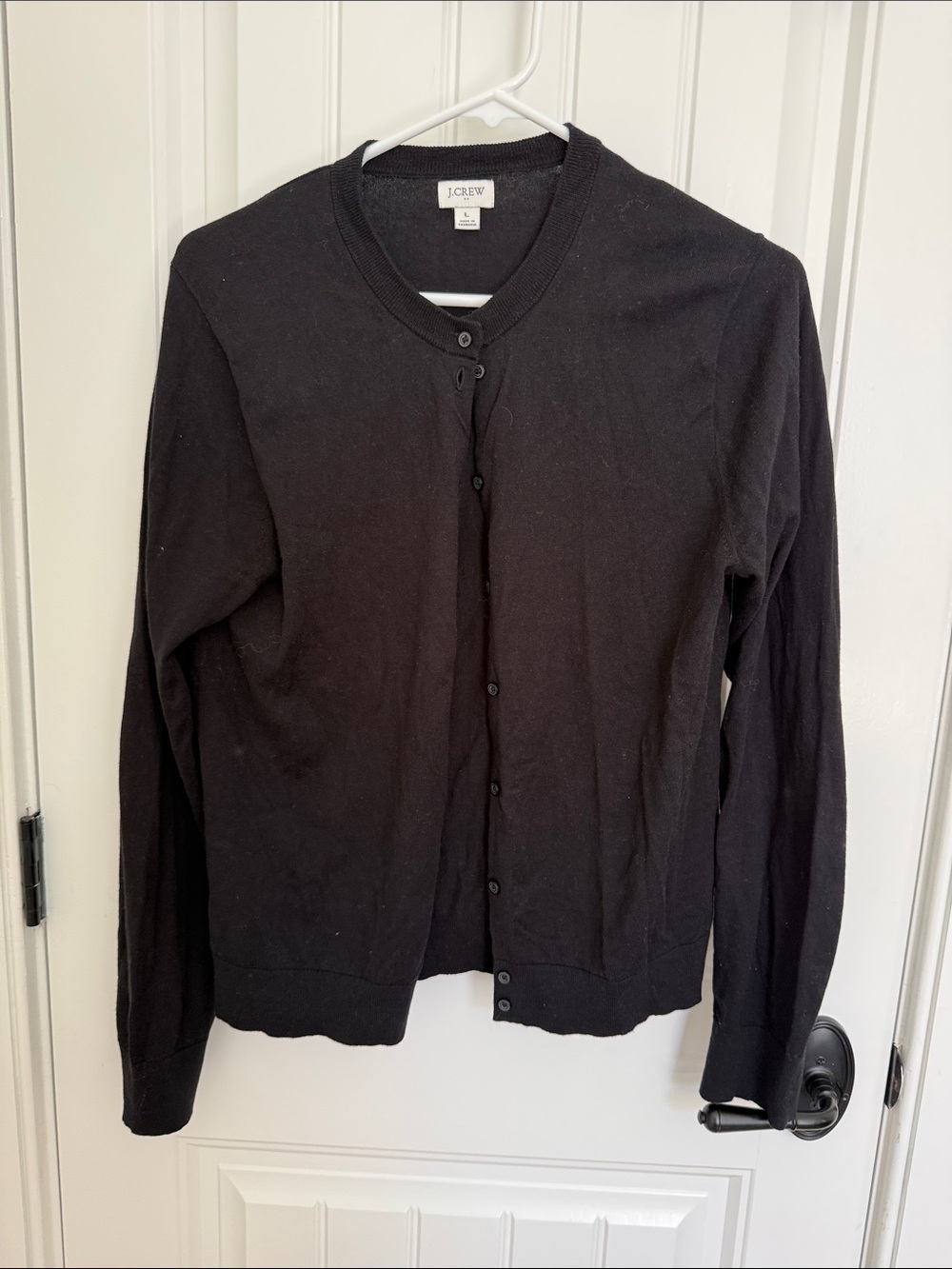 J. Crew Black Crewneck Button-Front Cardigan